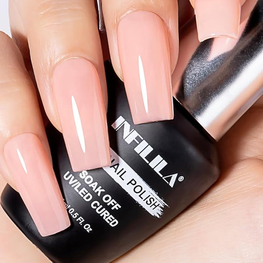 NXJ INFILILA Light Pink Gel Nail Polish, 15ml Baby Milky Pink Soak Off UV LED Gel Polish Long Lasting Shiny, Nude Jelly Sheer Translucent Color for Salon and Nail Art DIY at Home N10