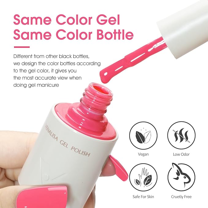 VENALISA Pink Gel Nail Polish, 1 Pcs Pink Gel Polish Color High Gloss Soak Off U V Nail Manicure Salon and DIY at Home Gifts for Women