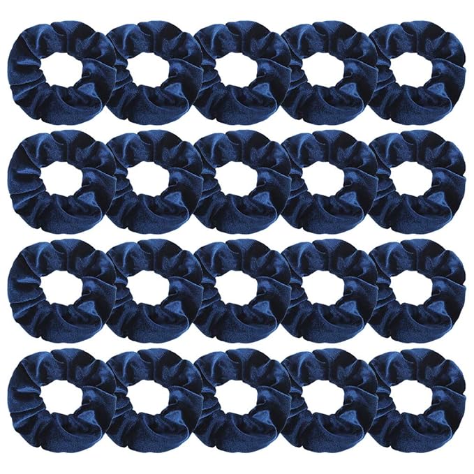 20Pcs Didder Velvet Scrunchies: Soft Elastics Hair Ties in Dark Blue, Bobbles Ropes Hair Bands for Women and Girls