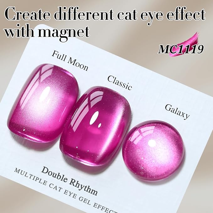 Double Rhythm Jelly Glass Cat Eye Gel Polish with Magnet 15ML Holographic Glitter Shimmer Translucent Sheer Color Magnetic Nail Polish Salon DIY at Home (Jelly Violet-MC1119)