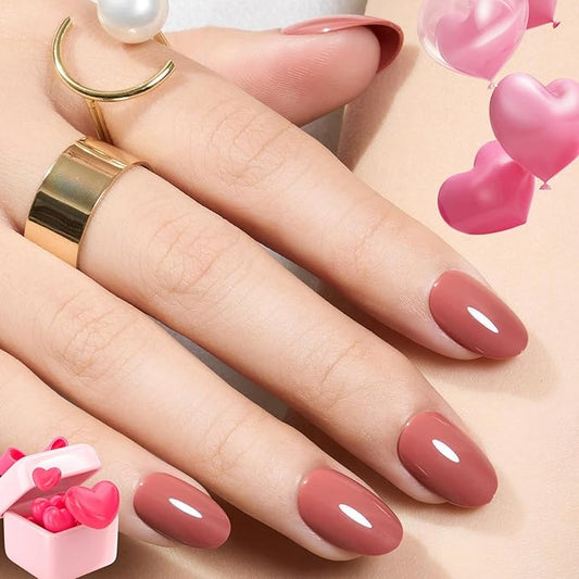 modelones Pink Short Press on Nails, Valentines Oval Fake Nails Kit Press Ons with Nail Glue, Adhesive Tabs, Nail File, Prep Pad, Manicure Stick, 32Pcs 16 Sizes