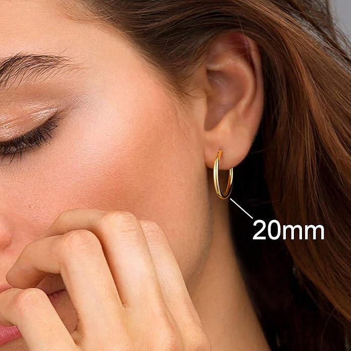 M MOOHAM 14K-Gold-Plated Hoop Earrings for Women - Hypoallergenic 14K Gold 925 Sterling silver-plated Post Sensitive Ears Nickel Free Hoops Earrings Set for Women Jewelry Lightweight 13-60mm