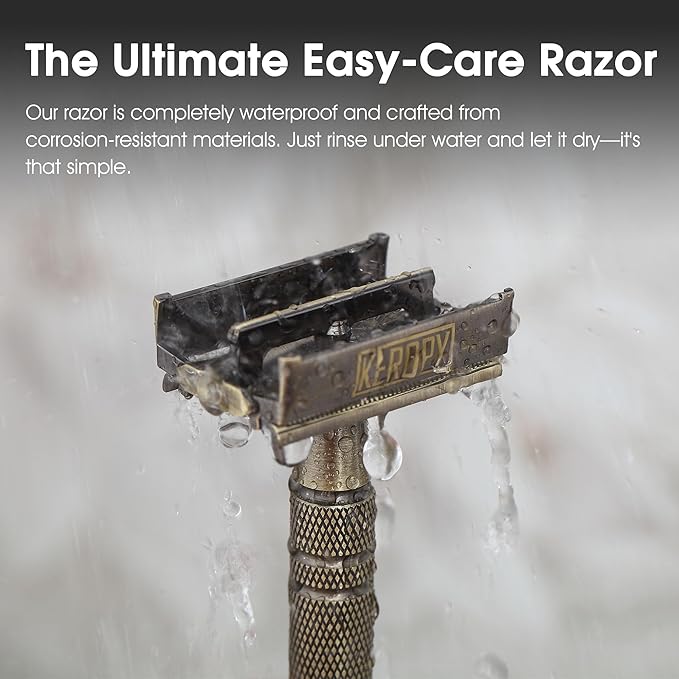 Premium Brass Double Edge Safety Razor Kit, Heavy Duty Anti-Rust Shaver for Classic Wet Shave - Luxury Shaving Gift for Him, Dad - High-End Reusable Razor Set - Bronze