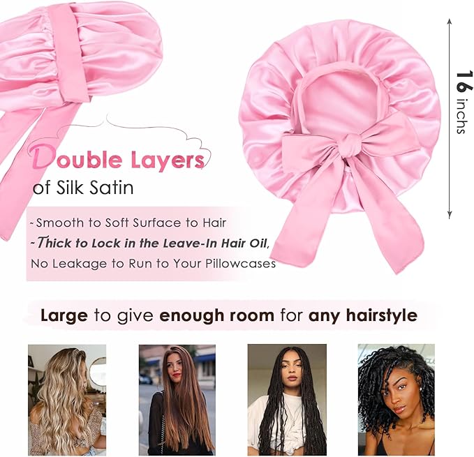 YANIBEST Adjustable Silk Bonnet for Sleeping Women Double Layer Satin Bonnet Reduce Friction Prevent Frizz Curly Hair