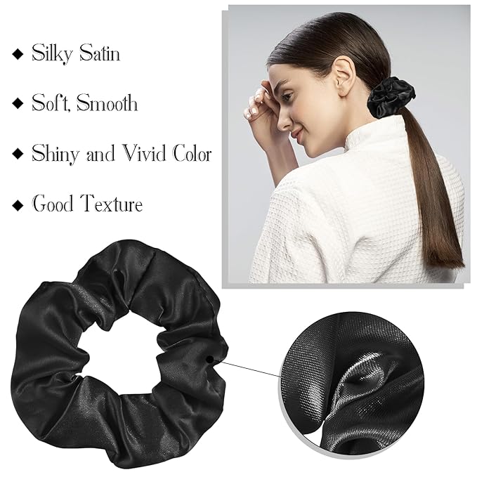 Hoteam 200 Pieces Satin Hair Scrunchies Bulk for Ponytail Holder Solid Color Satin Hair Tie Hair Elastics Bands for Women Teens Birthday Gift(Black)