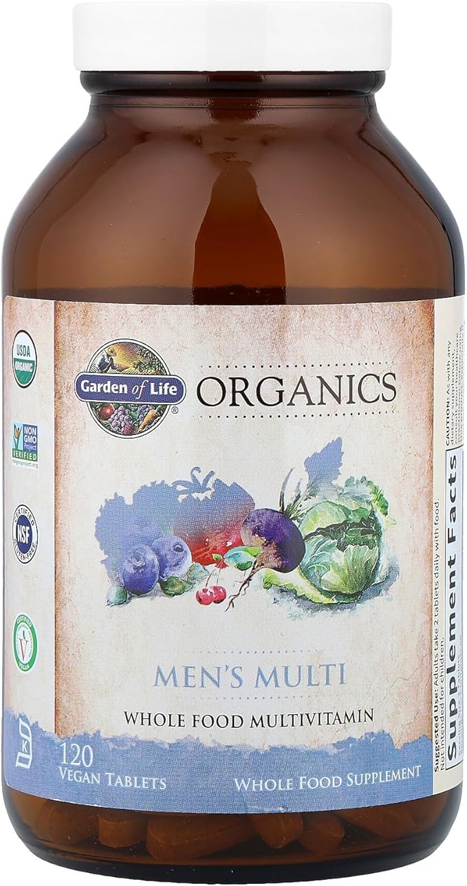 Garden of Life Organics Whole Food Multivitamin for Men, 120 Tablets, Vegan Mens Vitamins and Minerals for Health and Well-Being, Certified Organic Vegan Multi