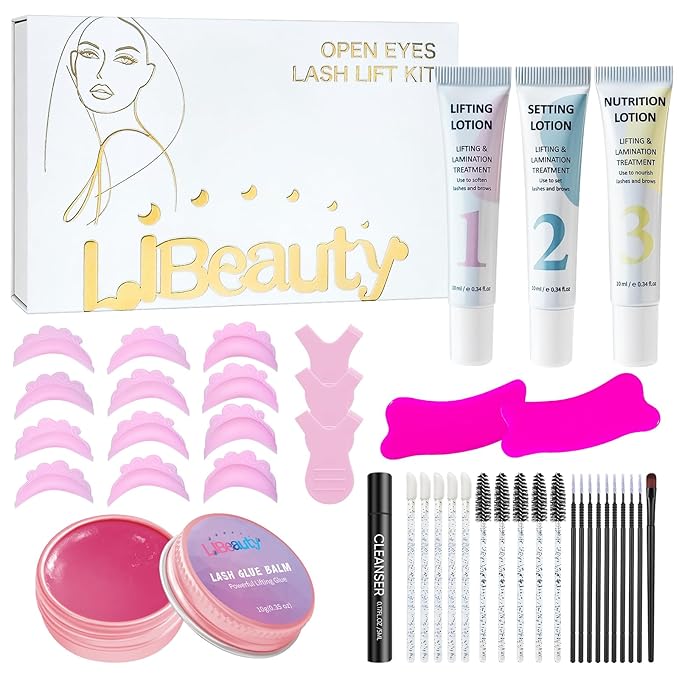 Libeauty Lash Lift Kit with Lash Glue Balm Eyelash Lift Kit & Brow Lamination Kit New Lash Lifting Pads Last Up 4-6 Weeks Tubular Precision Design Curling Perming Lotion & Liquid Set Home Perm Kit