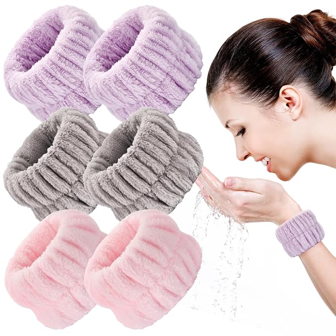 Wteehn 6pcs Wrist Bands for Washing Face Wash Wristbands Wrist Towels Arm Bands for Skincare Makeup Wrist Cuffs Spa Wrist Scrunchies