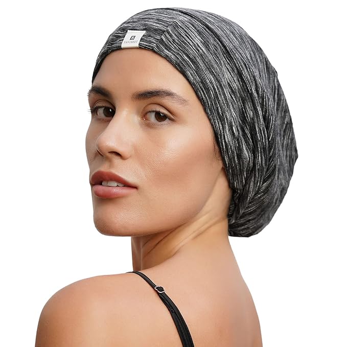 YANIBEST Silk Satin Bonnet Hair Wrap for Sleeping, Adjustable Slouchy Beanie for Women, Silk Lined for Curly Hair and Braids, Dark Blue