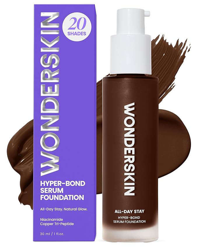 Wonderskin Hyper Bond All-Day Stay Serum Foundation – Waterproof, Transfer-Proof, 24HR Longwear Face Makeup with Niacinamide & Hyaluronic Acid – Lightweight, Natural Finish (Aura)