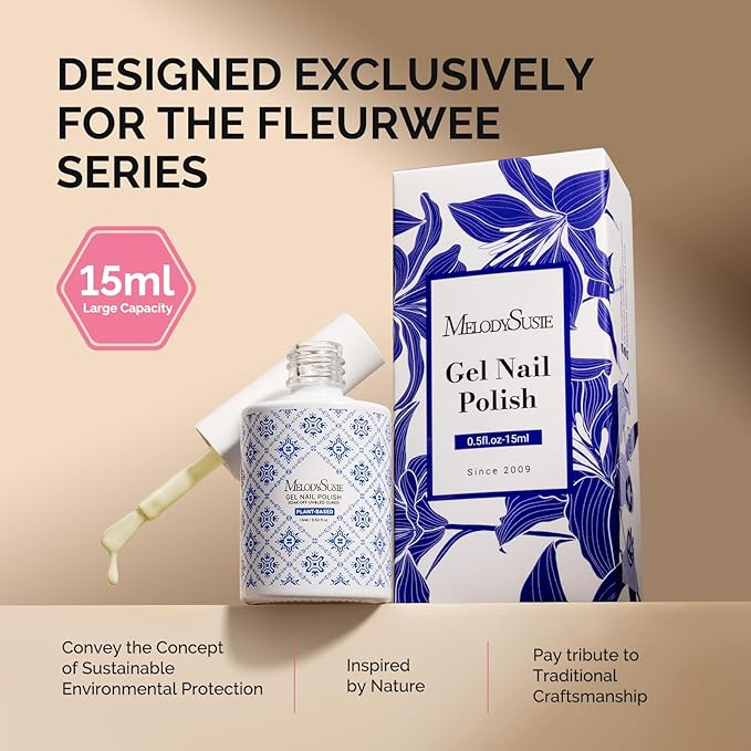 MelodySusie Fleurwee Plant Based Gel Nail Polish, Hema Free Pale Yellow Nail Polish, Soak Off UV LED Gel Polish Gifts for Women 21 Non Toxic Long Lasting Nail Art Manicure Salon DIY at Home P09