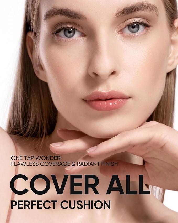 Full Coverage Cushion Foundation #22N Shell Beige| Satin Glow Finish, Oil-Control & Waterproof, Buildable Tattoo Cover Cushion for All Skin Types