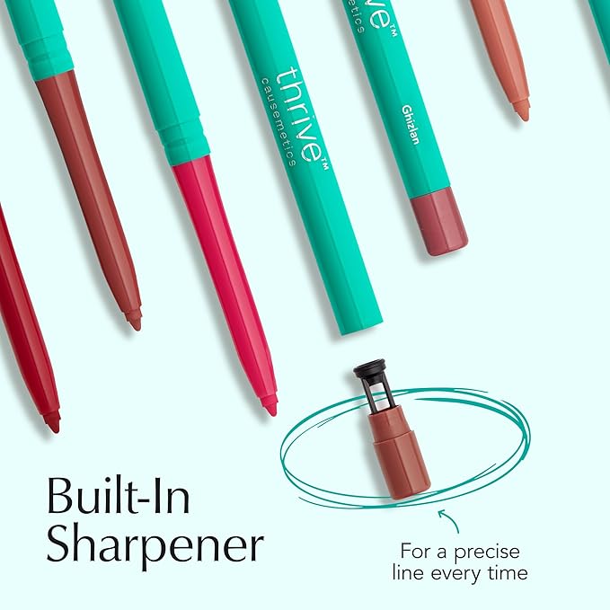 Thrive Causemetics Lip Filler Long-Wearing + Plumping Lip Liner, Shea Butter Hydrating Lip Plumper Retractable Lip Liner Pencil, Built In Sharpener, Vegan & Cruelty Free, Ebony (Fuchsia Pink)