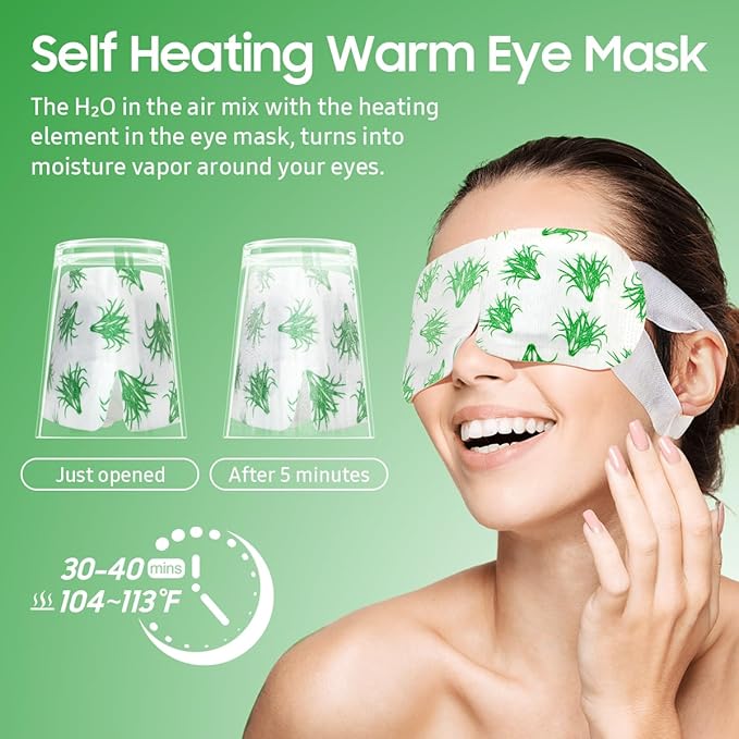 BeHoomi 30Packs Steam Eye Mask, Heated Eye Mask Warm Compress for Eyes, Self Heating Disposable Steam Mask for Home Sleep, Spa, Travel Essentials & Relaxation Gifts, Stocking Stuffers (Lemongrass)