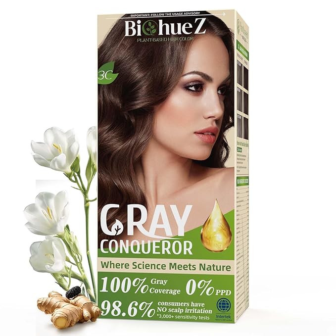 BioHueZ Permanent Hair Dye Hair Color for Gray Hair Coverage PPD-Free Hair Color Kit Medium Brown Hair Dye 3C Dark Mocha Brown Chocolate Brown