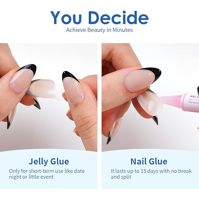 Canvalite Short Almond Press On Nails, 30Pcs Press on Nails Cat Eye Reusable Acrylic Fake Nails with Glue & Glue Remover Easy to Use Manicure Kit for Women, Blue