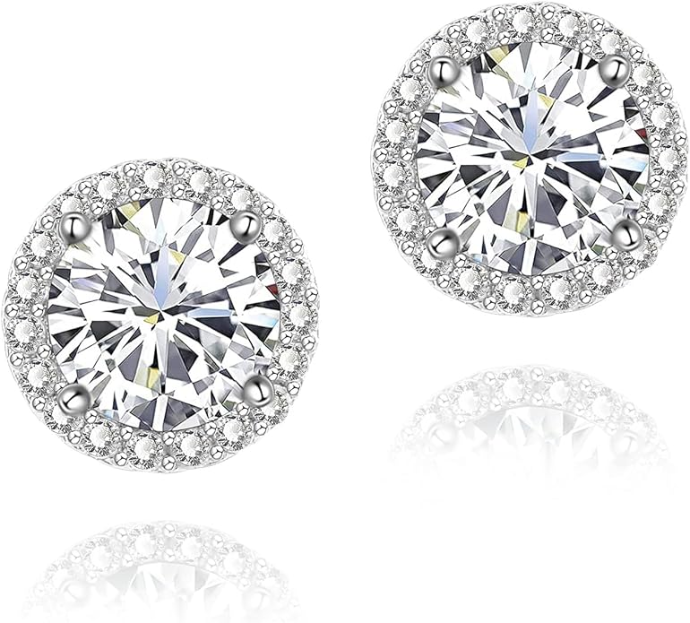 YOMELA Cubic Zirconia Earrings Studs, Halo CZ Birthstone Simulated Diamond Stud Earrings for Women
