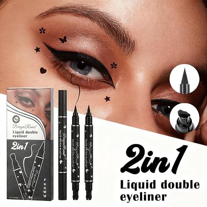 5 Pcs Black Liquid Eyeliner Set with Stamps and High Pigmented Long Lasting Double Head Eyeliners for Beginner Gift