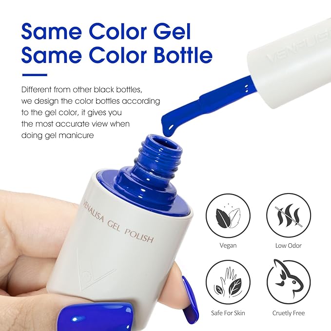 VENALISA Royal Blue Gel Nail Polish, 1 Pcs Navy Dark Blue Gel Polish Electric Bright Neon Color High Gloss Soak Off U V Nail Manicure Salon and DIY at Home Gifts for Women