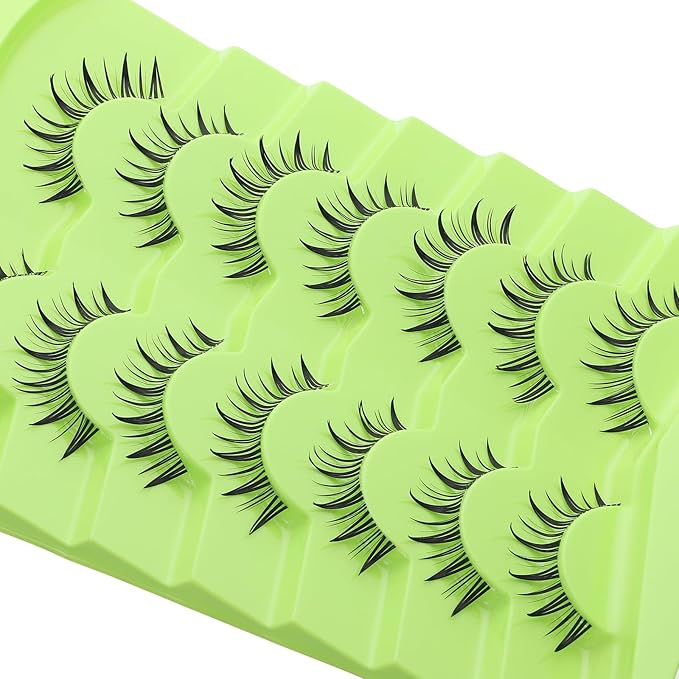 outopen 7 Pairs Manga Lashes Natural Look False Eyelashes Wispy Spiky Anime Lashes Korean Japanese Asian Style Cosplay Fake Eyelashes with Clear Band