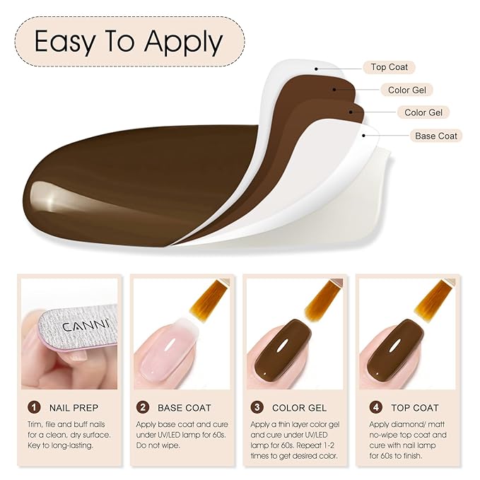 CANNI Dark Brown Gel Polish, 1Pcs Brown Nail Polish Gel High Gloss Soak Off UV French Manicure Salon DIY