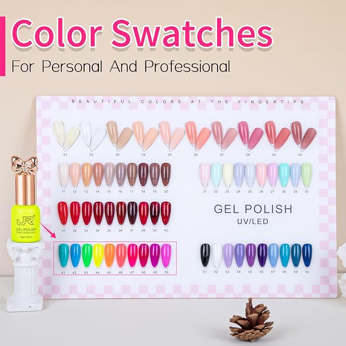 JR Gel Nail Polish 10pcs 0.4oz Neon Gel Nail Polish Set Vibrant Neon Colors Nail Art Kit for Rave & Summer Festivals, Elegant Bow Bottle Design, Quick Dry & Chip-Resistant Gifts for Women E Model