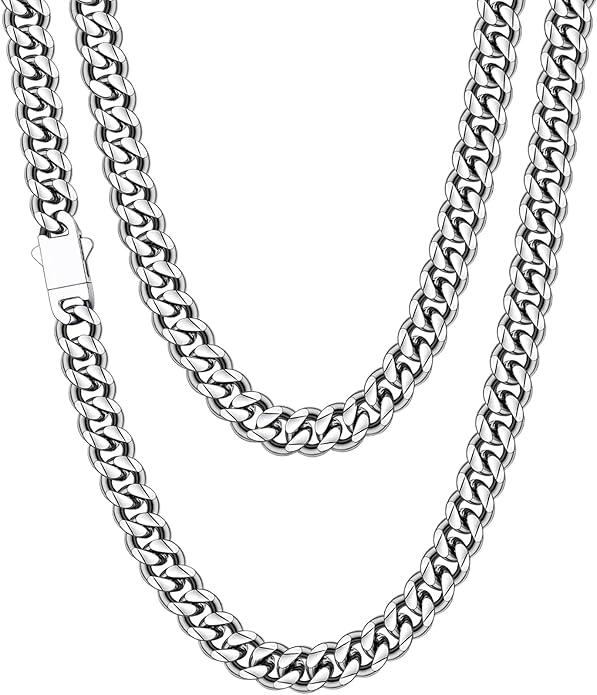 Fiusem 3.5mm Cuban Link Chains for Men, Silver Tone/Black/14K Gold Plated Stainless Steel Necklace Chain, Mens Necklace 16, 18, 20, 22, 24, 26, 28 Inch