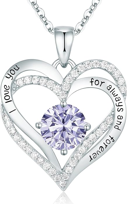 CDE Forever Love Heart Necklaces for Women, Wedding Anniversary, Birthday Mothers Day Christmas Day Gifts for Mom, Mother, Wife, friend, S925 Silver Jewelry with Birthstone Pendant