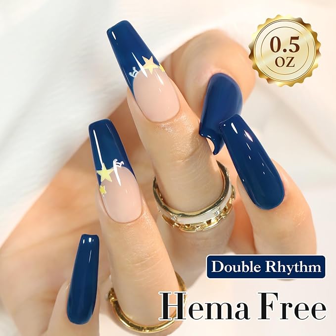 Double Rhythm 0.50 OZ Gel Polish Hema Free Same Color Same Bottle Golden Round Translucent Neutral Natural Milky 15 ML Jelly UV Polish Art DIY at Home (Navy Blue-C1107)