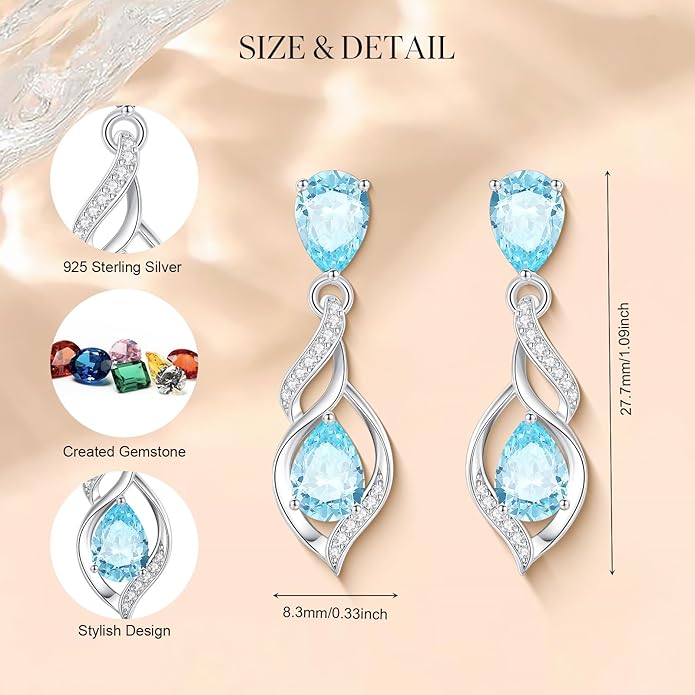 FANCIME Gift for Women Birthstone Earrings for Her Teardrop Birthstone Earrings S925 Sterling Silver infinity Love Birthday Gifts for Mom Women