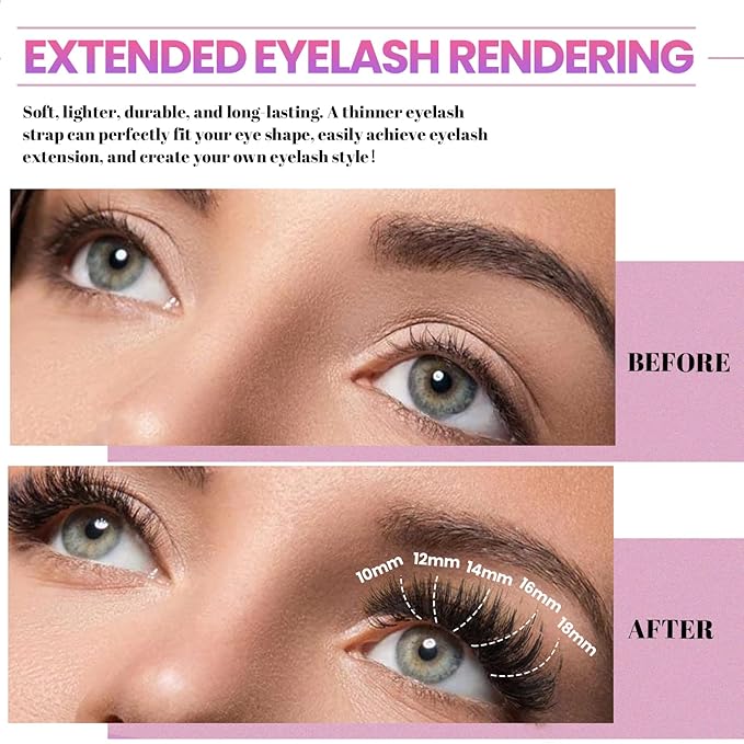 Qiveaory DIY Lash Extension Kit 630pcs Lashes Clusters Thick D Curl Eyelash Extension Kit with Lash Bond and Seal,Eyelash Remover Tweezers Brush(10-18mm,60D+80D+100D+150D) DIY at Home