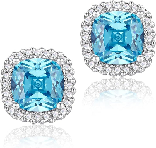 YOMELA Cubic Zirconia Earrings Studs, Halo CZ Birthstone Simulated Diamond Stud Earrings for Women
