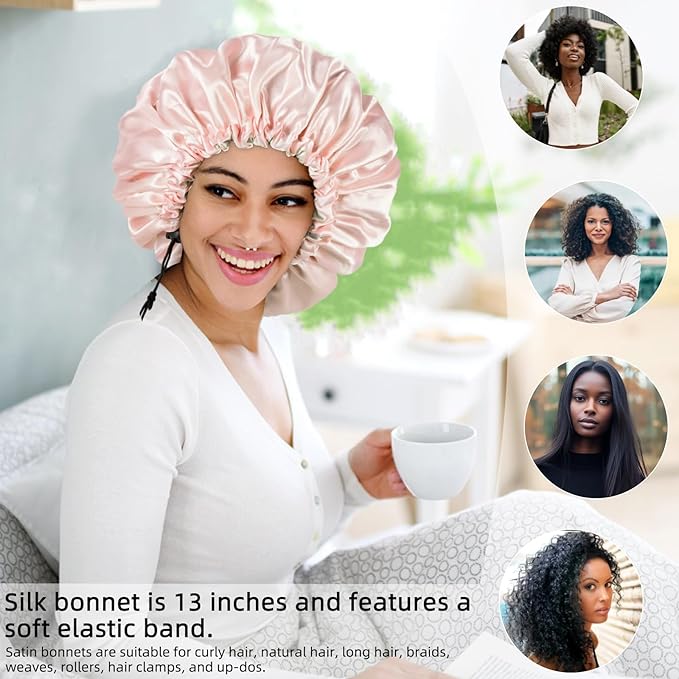 Satin Silk Bonnet for Curly Hair Bonnet Braid Bonnet for Sleeping Bonnets for Women Large Double-Layer Adjustable