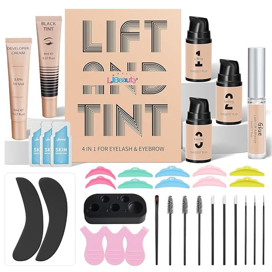 Libeauty Lash Lift and Color Kit Brow Lamination Kit with Black Color Quick Lifting Perming & Voluminous Coloring with Complete Tools DIY Eyelash Perm Use at Home & Salon Supplies