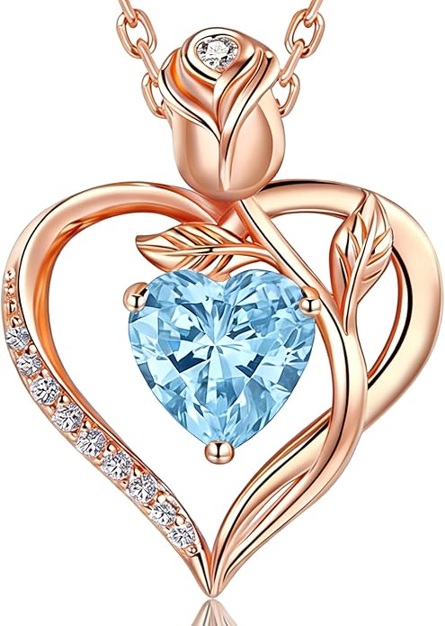 1.2CT Rose Heart Necklace Option of Moissanite or Lab-Grown Sapphire Ruby Emerald&More Necklace for Women Birthstone Girlfriend Necklace S925 Sterling Silver 18K White/Rose Gold Plated D Color VVS1 Gift for Wife Mother Daughter for Birthday Anniversary...