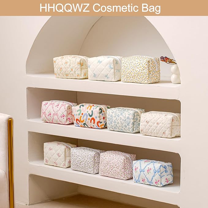 Makeup Bag Travel Cosmetic Bag for Women Girls, Zipper Make Up Pouch, Floral Flowers Toiletry Organizer Makeup, Portable Storage Cosmetic Travel Cloth Bag (Pink+Flower-Pink)