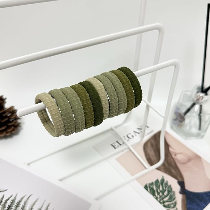 Jseng 10Packs Seamless Hair Ties for Women - Soft No Damage Elastic Hair Accessories for Thick Curly Hair - Forest Green