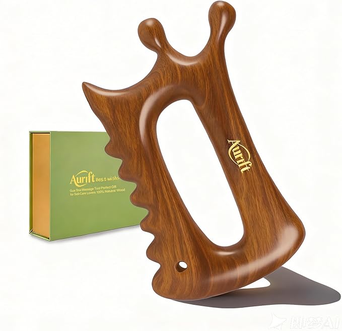 Aurift Wooden Gua Sha Massage Tool for Face & Body – Dual Trigger Point Acupressure Massager for Nose & Eye Area, Manual Muscle Scraper with Ergonomic Grip for Jawline & Neck Relief in Gift Box