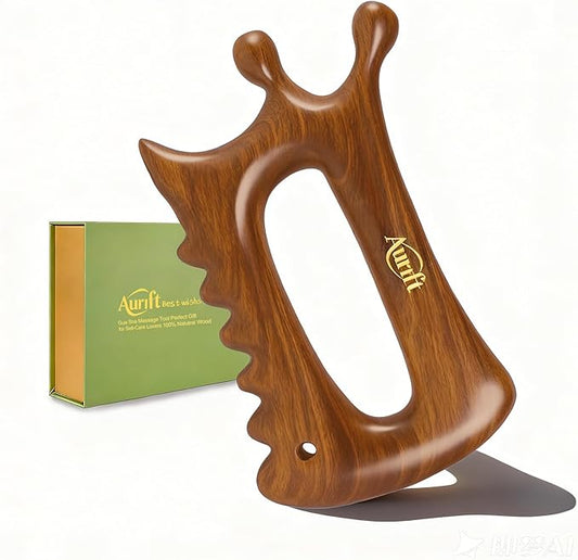 Aurift Wooden Gua Sha Massage Tool for Face & Body – Dual Trigger Point Acupressure Massager for Nose & Eye Area, Manual Muscle Scraper with Ergonomic Grip for Jawline & Neck Relief in Gift Box