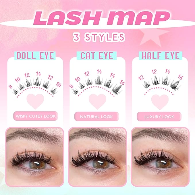 Lash Clusters Fairy Manga Lash Clusters Clear Band Fairy Anime Cluster Lashes 120Pcs C Curl 8-16MM Spiky Individual Lshes for DIY Cosplay Manga Eyes at Home (Iris)