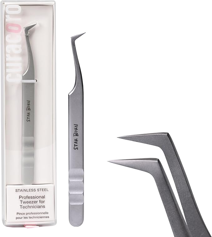 Curacoro Lash Tweezers - LashSmith L-Shaped Eyelash Tweezer for Thick Volume Lashes