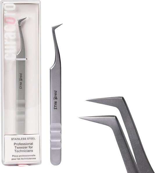 Curacoro Lash Tweezers - LashSmith L-Shaped Eyelash Tweezer for Thick Volume Lashes