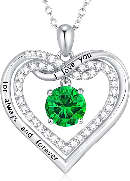 G&GEMSJEW Infinity Heart Birthstone Necklaces for Women, 925 Sterling Silver Jewelry, Pendant Heart Necklaces Birthday Anniversary Christmas Gift for Women Wife Mom Girlfriend Lady