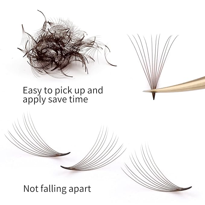 Colored Lash Extensions 10D 1000pcs Premade Fans Eyelash Extensions Brown Lash Fans Volume Mix (7D-16mm)