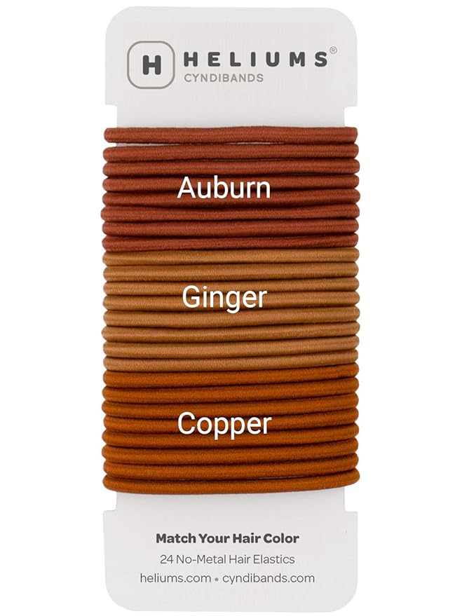 Cyndibands Hair Ties for Red Hair - No Damage Hair Elastics, 4mm Ponytail Holders for Woman - 24 Count (Redheads - Auburn, Ginger, Copper)
