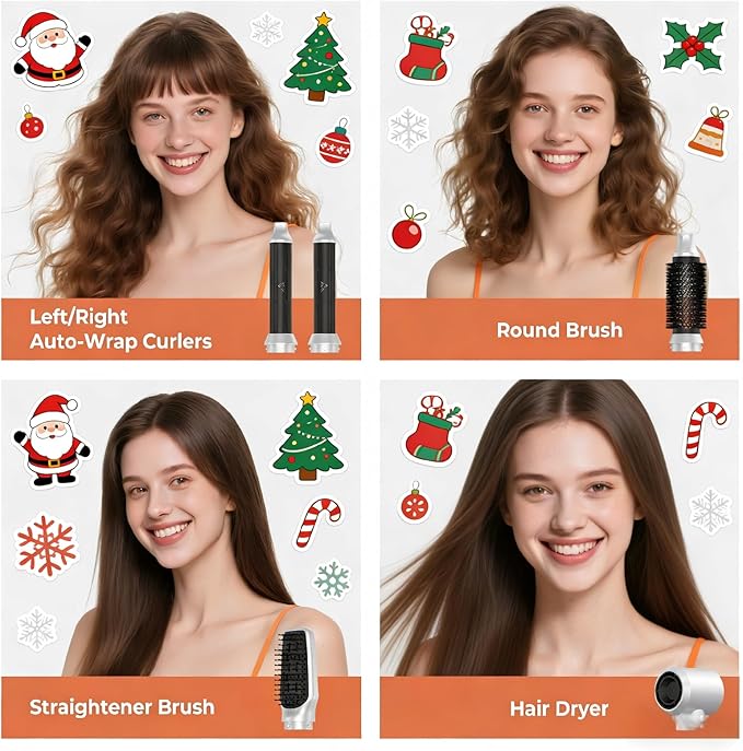 5 in 1 Hair Dryer Brush, Upgrade Blow Dryer Brush Air Curler Air Curling Wrap Styler, Fast Drying & 3 Adjustable Temperatures Hot Air Brush,Detachable Hair Styling Set for Drying Curling Straightening