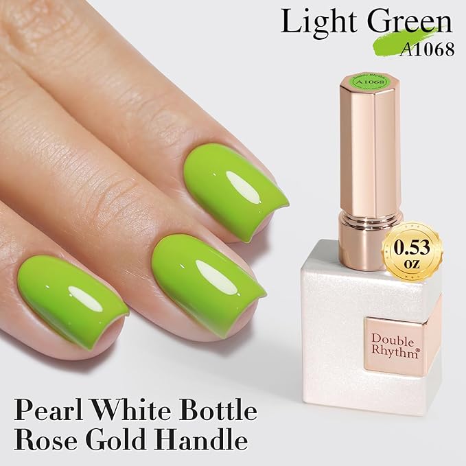 Double Rhythm Gel Polish 15ML Jelly Sheer Pastel Light Milky Color Pearl White Bottle 1 PC 0.5 OZ Full Size Nail Art Salon at Home (Forest Green-D1068)
