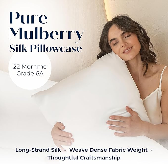 Moonaé Mulberry Silk Pillowcase – Pure Silk Pillow Cover for Healthier Hair & Smoother Skin – Soft, Breathable and Temperature-Regulating, Luxurious Silk Case Colors White-Q