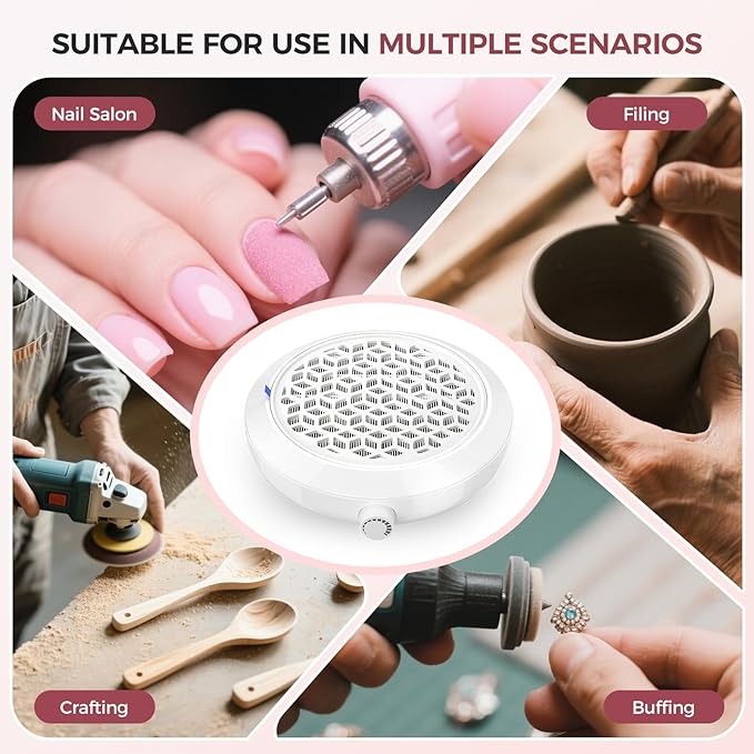 MNAFKT Nail Dust Collector for Nail Tech & Acrylic Nail Polishing - Ultra-Quiet 8000RPM Turbo Brushless Motor, Reusable Filter & Magnetic Detachable Design for Professional Salon, Home Use & Crafts