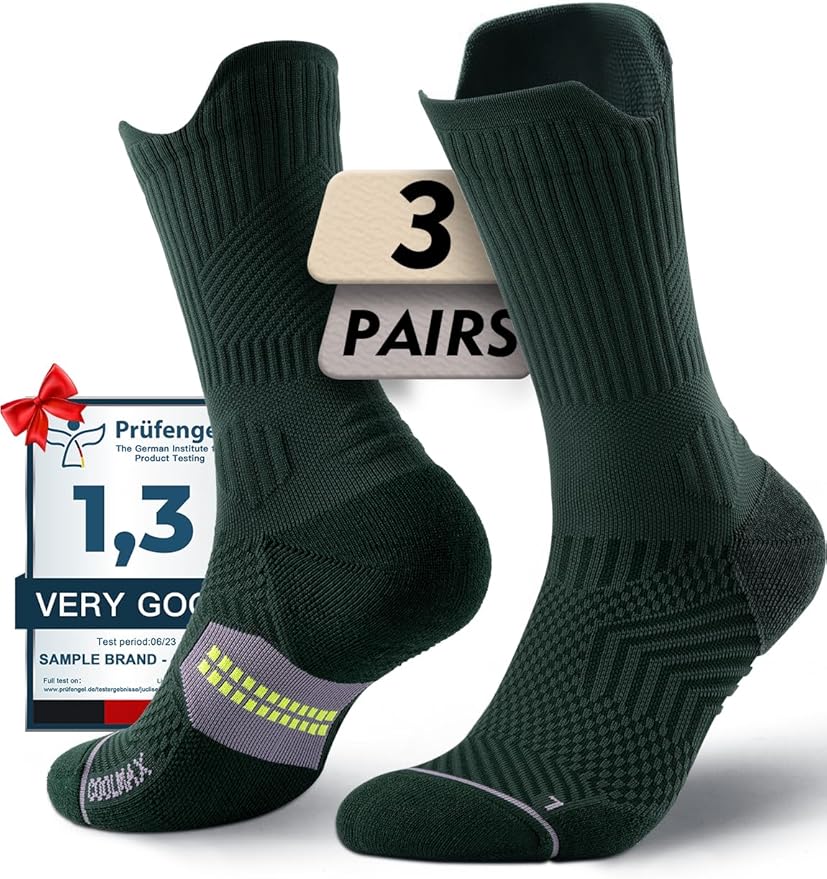 Juclise Womens Coolmax Bamboo Viscose Compression Running Crew Socks, Moisture-Wicking Anti-Blister Hiking&Gym Athletic